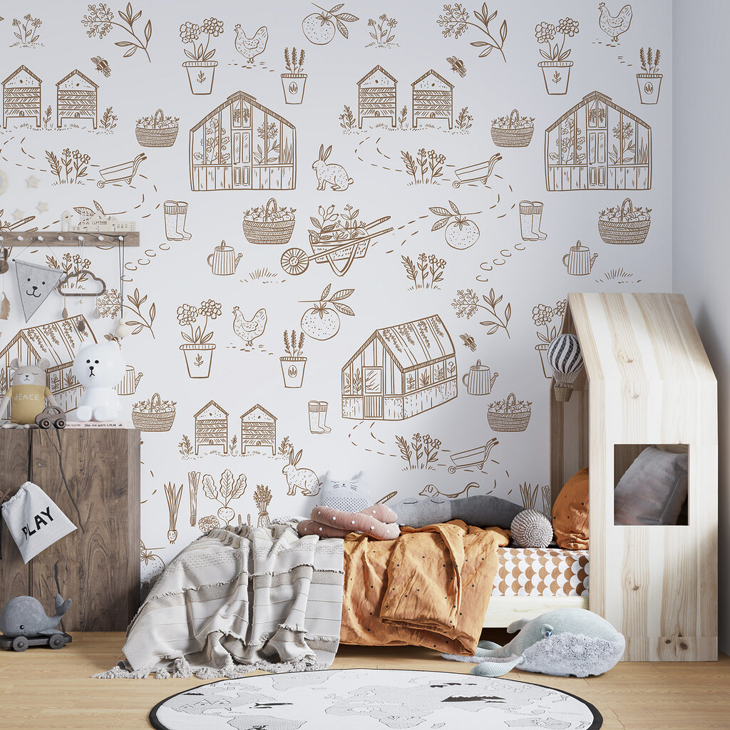 A pattern of gardening tools and plants A pattern of gardening tools and plants