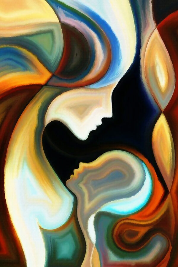 A colorful background with a couple of faces A colorful background with a couple of faces