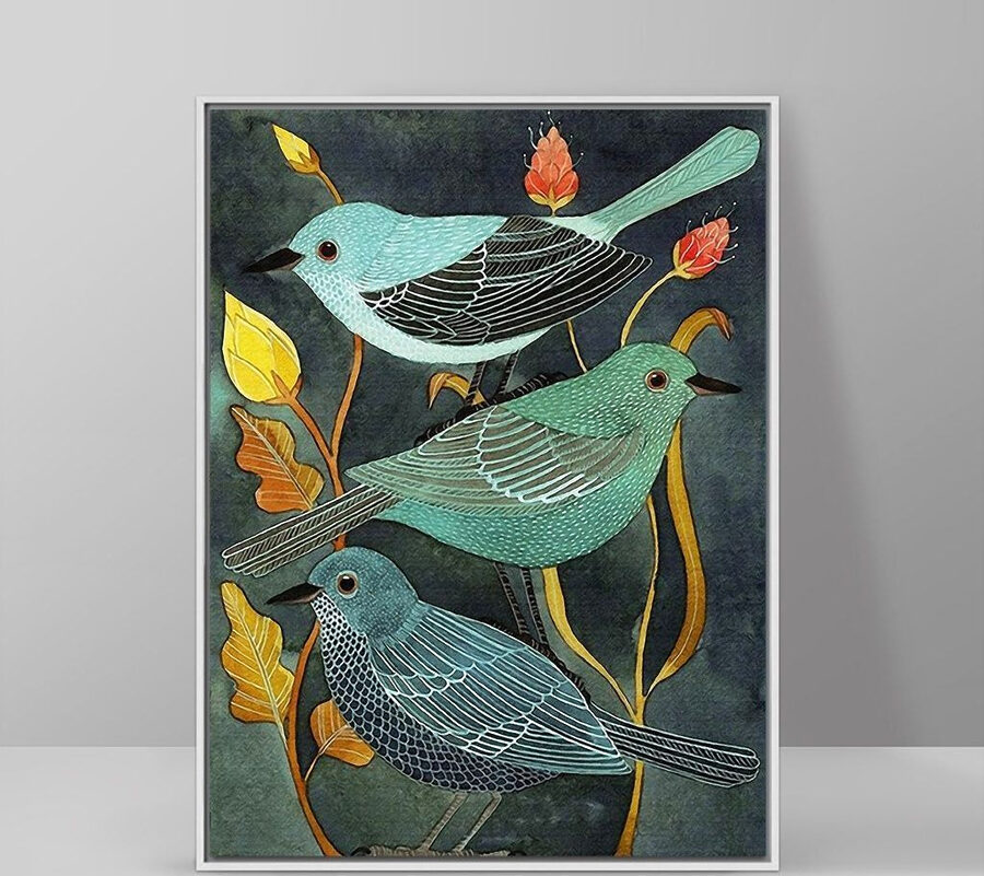 Een groep vogels op een plant