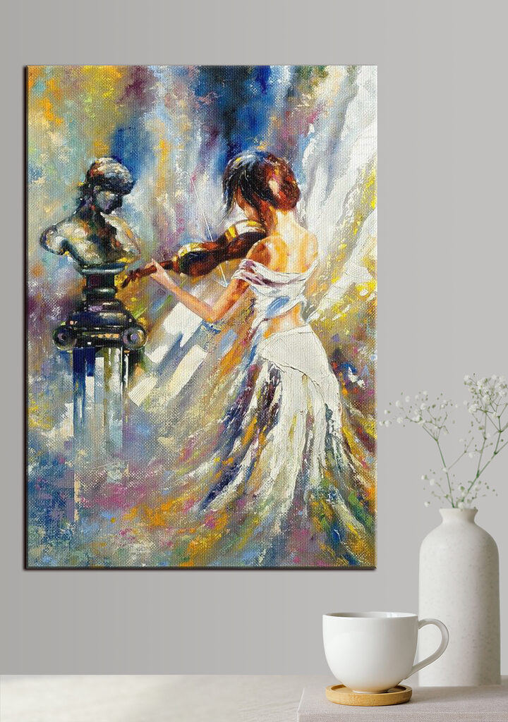 A painting of a woman playing a violin