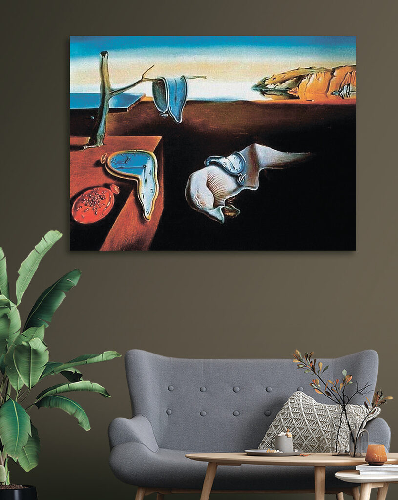 A painting of a cat with a clock on it A painting of a cat with a clock on it