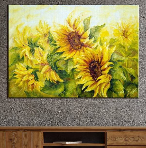 Een schilderij van zonnebloemen Een schilderij van zonnebloemen