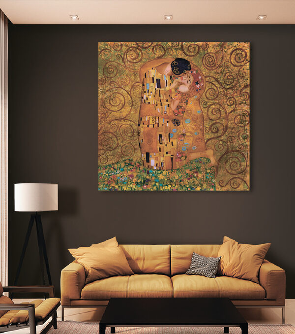 Een schilderij van een kussende man en vrouw Een schilderij van een kussende man en vrouw