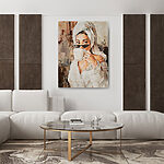 Canvas Schilderijen Een schilderij van een vrouw met een kopje