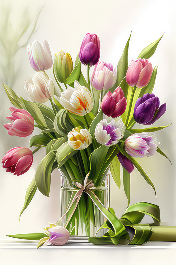 Een boeket tulpen in een glazen vaas s31219p 600x900 - Een boeket tulpen in een glazen vaas