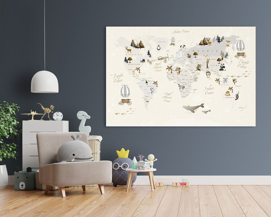 Een wereldkaart met dieren