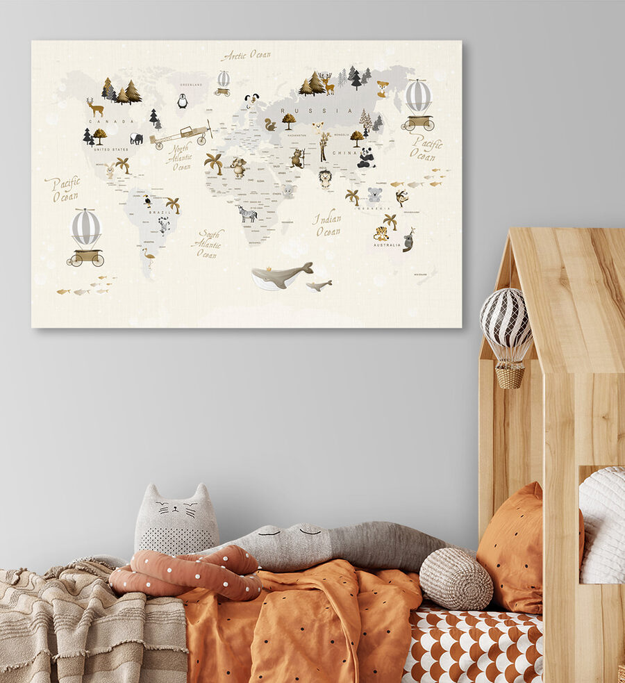 Een wereldkaart met dieren