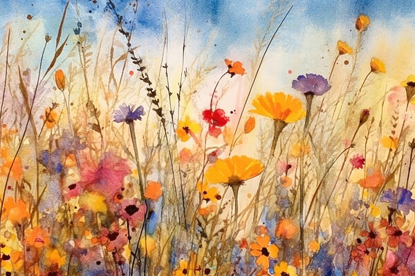 Een aquarelschilderij van bloemen Een aquarelschilderij van bloemen
