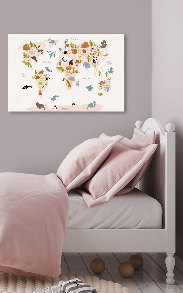 Een wereldkaart met dieren