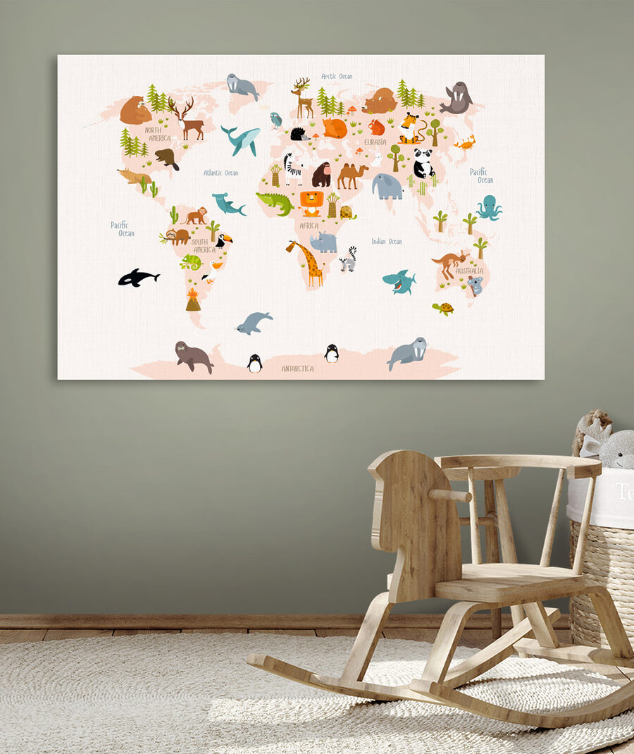 Een wereldkaart met dieren