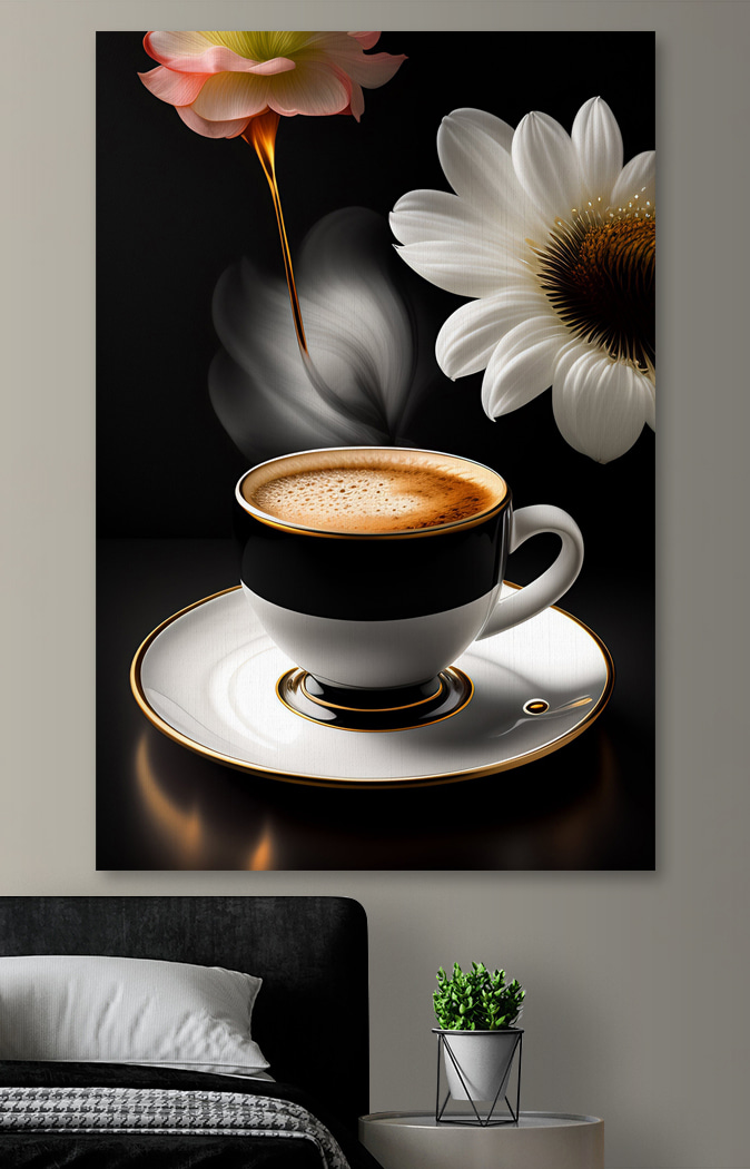 Een kopje koffie en een bloem Een kopje koffie en een bloem