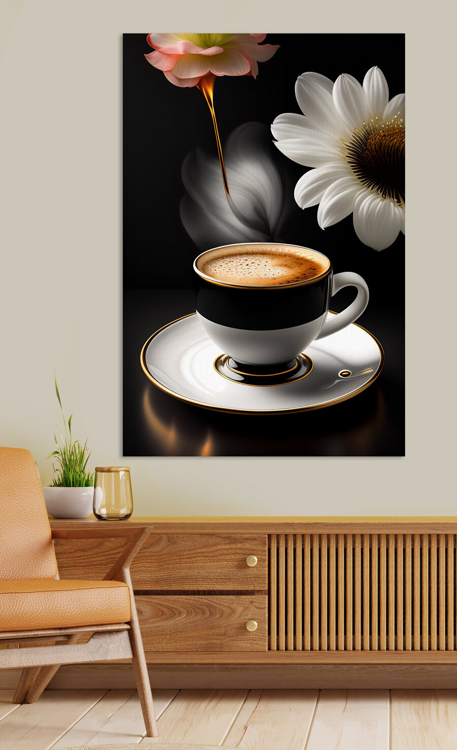 Een kopje koffie en een bloem Een kopje koffie en een bloem
