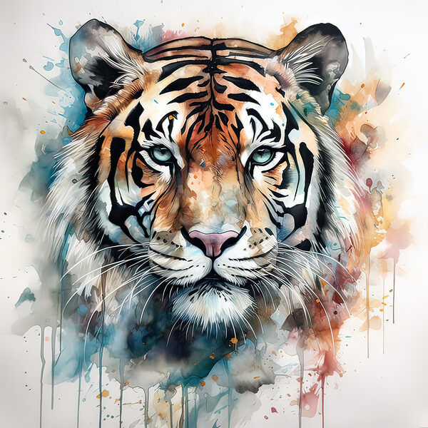 Een schilderij van een tijger Een schilderij van een tijger