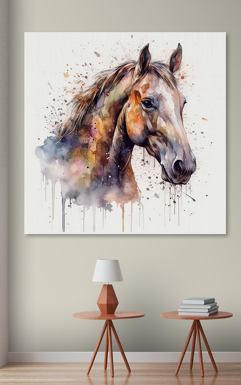 Een schilderij van een paard