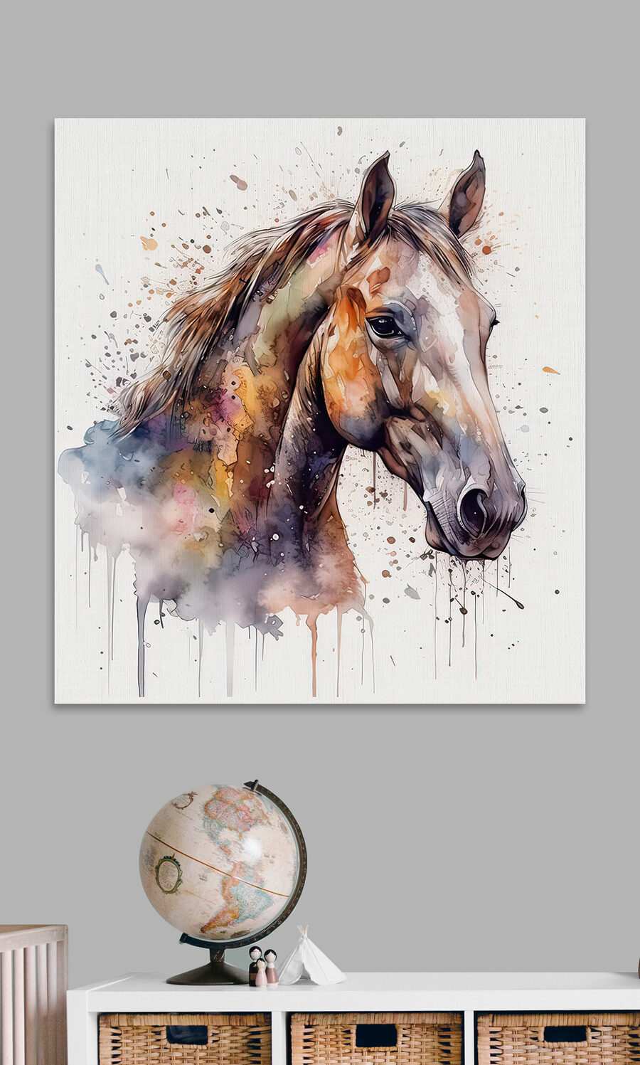 Een schilderij van een paard