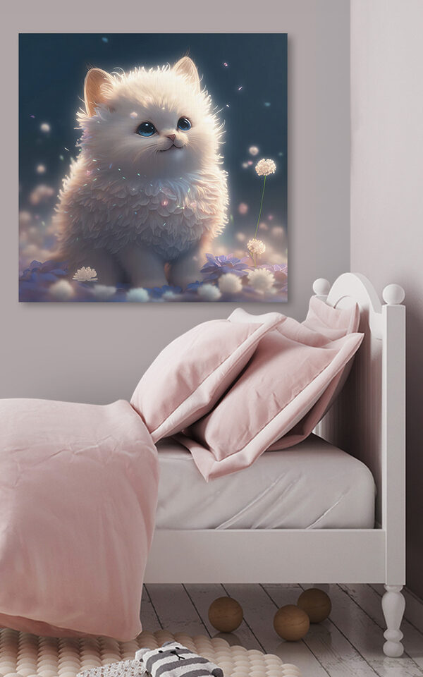 Een witte pluizige kat met blauwe ogen Een witte pluizige kat met blauwe ogen