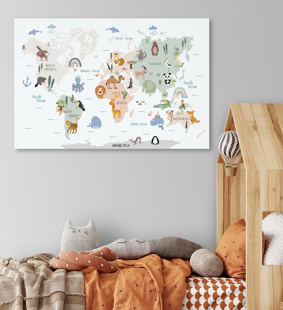A map of the world with animals A map of the world with animals