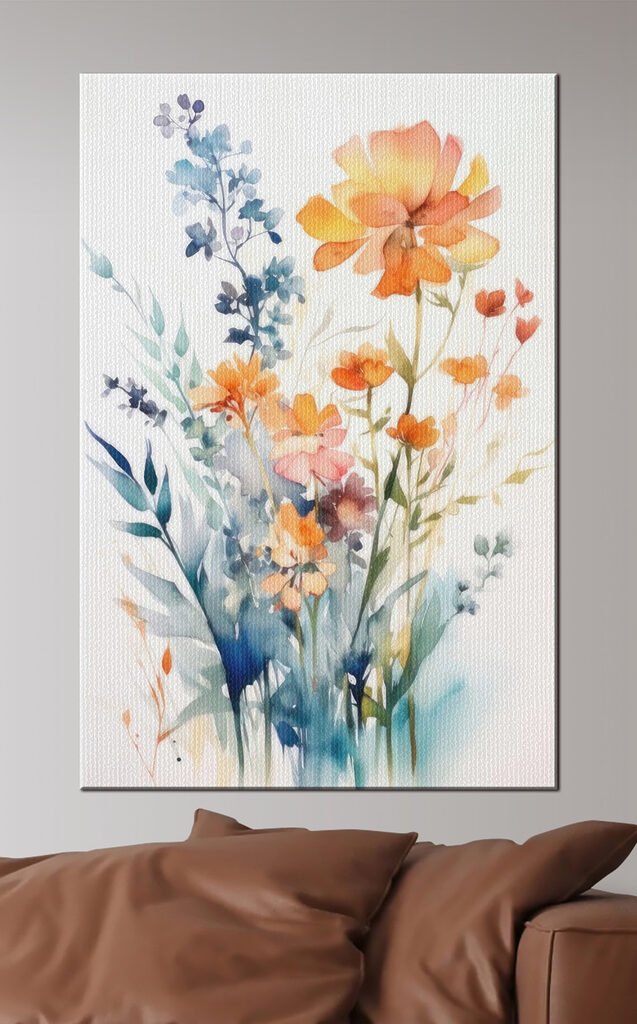A painting of flowers and leaves