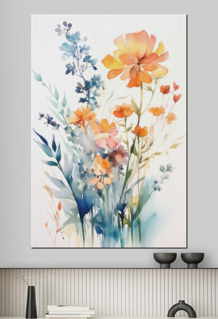 A painting of flowers and leaves