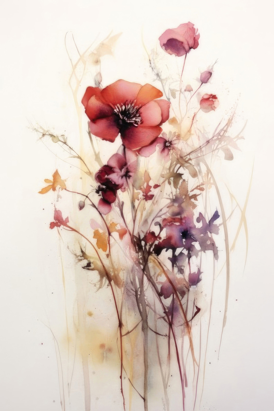 A painting of flowers on a white background