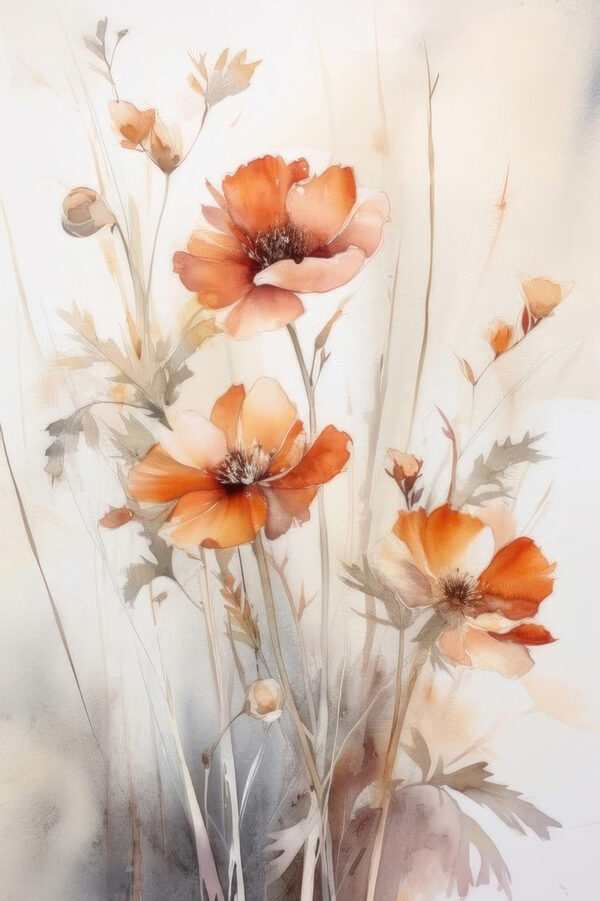 Een schilderij van oranje bloemen Een schilderij van oranje bloemen