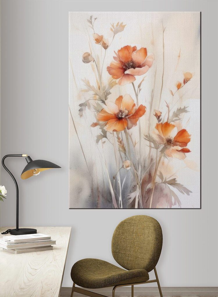 A painting of orange flowers