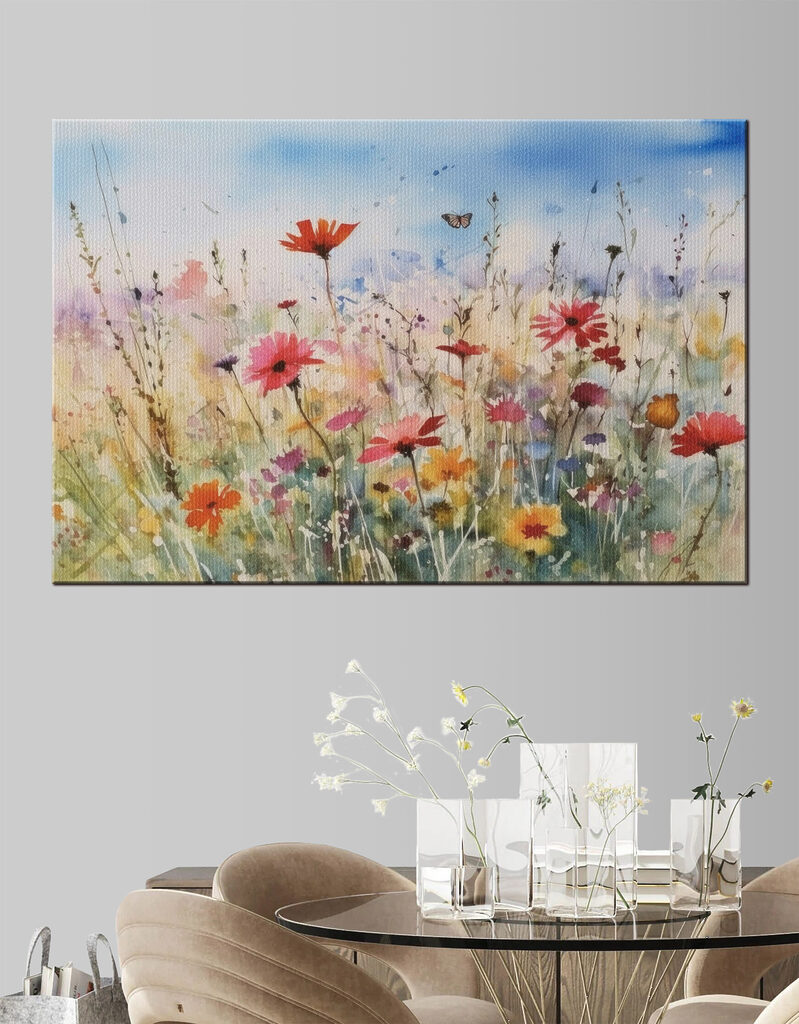 A watercolor painting of flowers and a butterfly