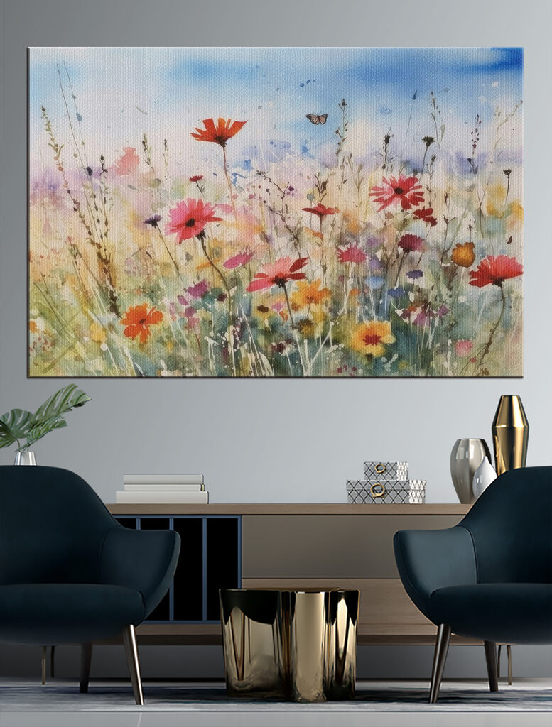 A watercolor painting of flowers and a butterfly