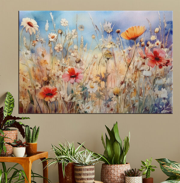 Een schilderij van bloemen en gras Een schilderij van bloemen en gras