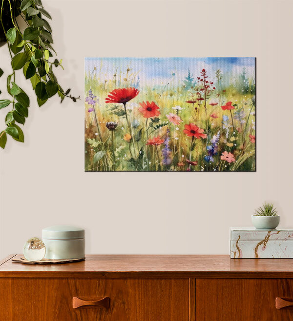 Een schilderij van bloemen in een veld Een schilderij van bloemen in een veld