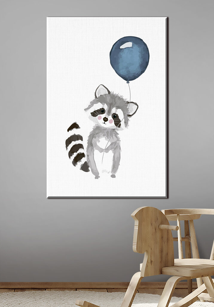 A raccoon holding a balloon