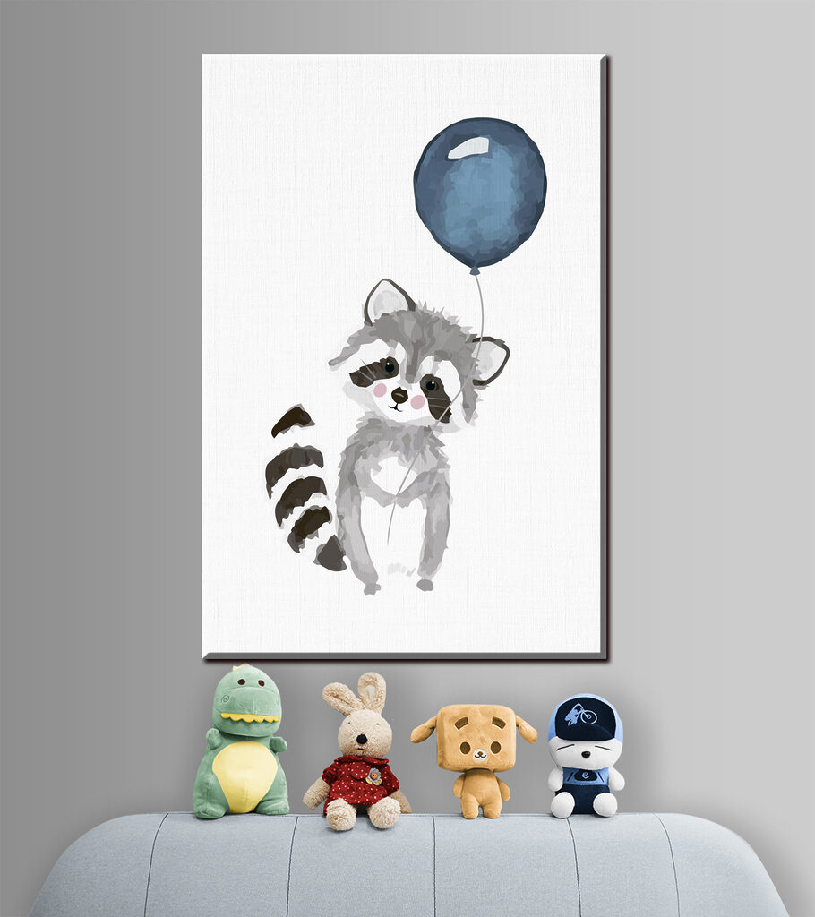 A raccoon holding a balloon