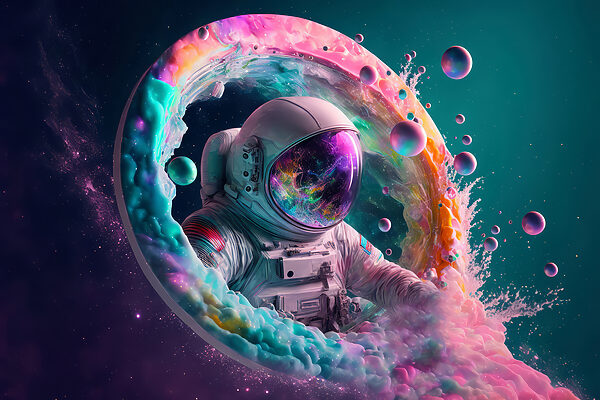 Een astronaut in een kleurrijke cirkel Een astronaut in een kleurrijke cirkel