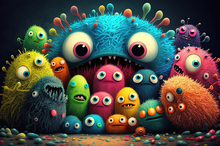 Een groep kleurrijke monsters