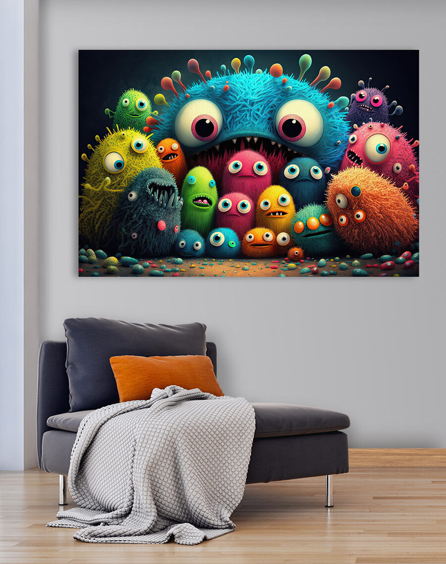 Een groep kleurrijke monsters