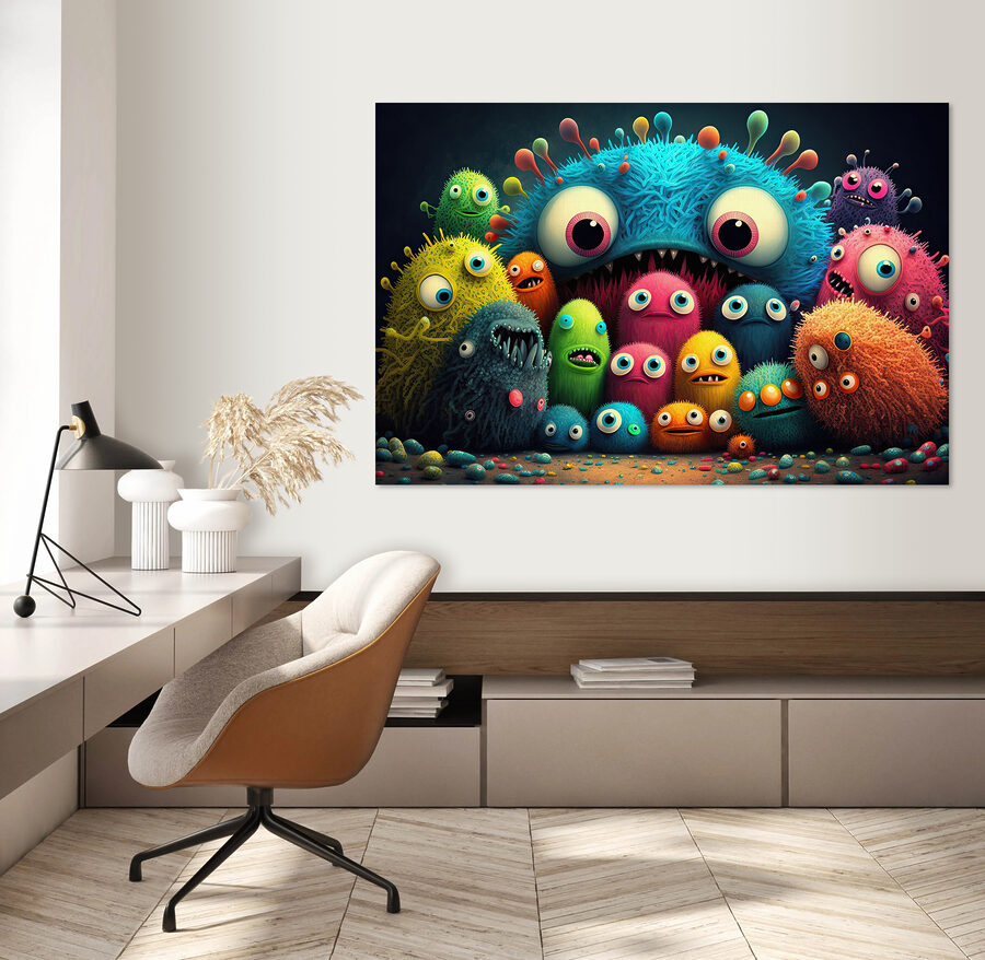 Een groep kleurrijke monsters