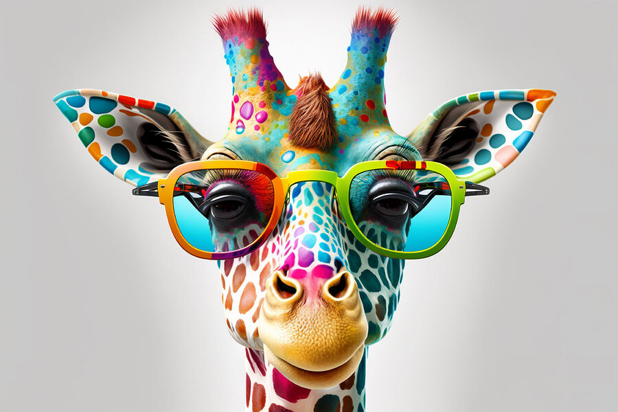 Een giraffe met een bril