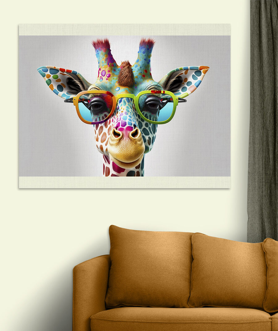 Een giraffe met een bril