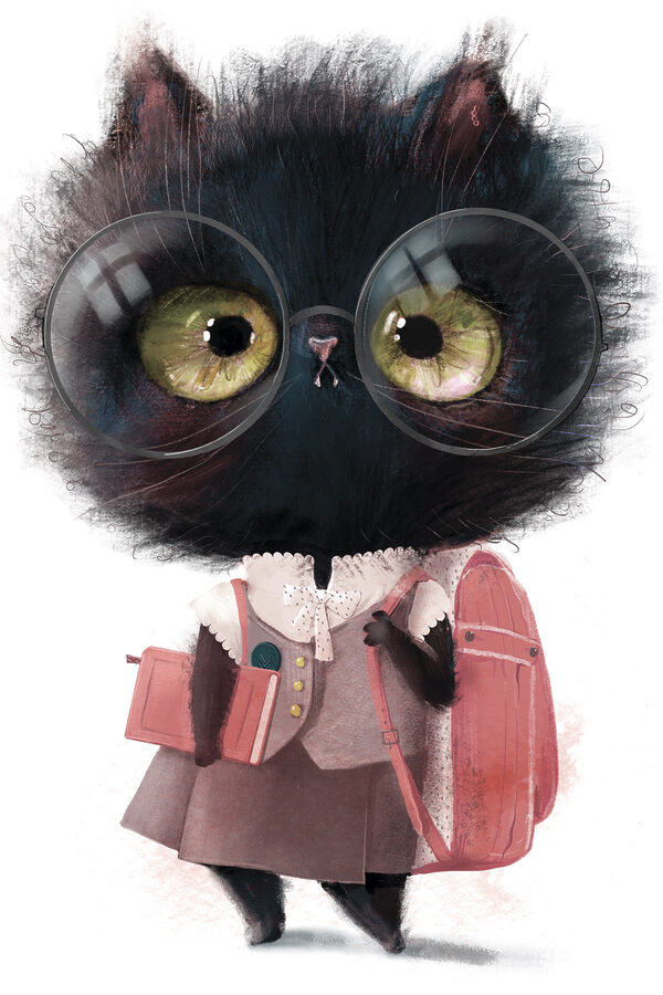 Een kat met een bril en een schooluniform Een kat met een bril en een schooluniform