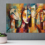 Canvas Schilderijen Een schilderij van mensen’s gezichten