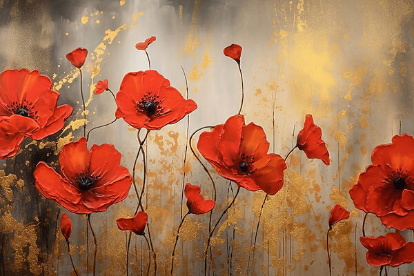 Een schilderij van rode bloemen Een schilderij van rode bloemen