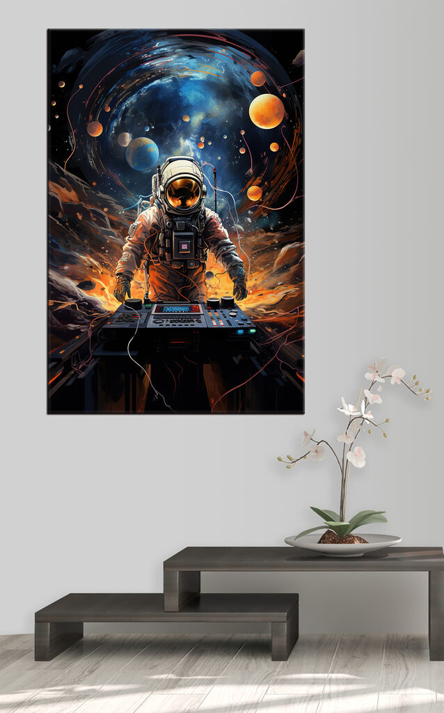 An astronaut in space with a machine An astronaut in space with a machine