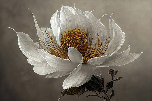 Een witte bloem met een geel hart Een witte bloem met een geel hart