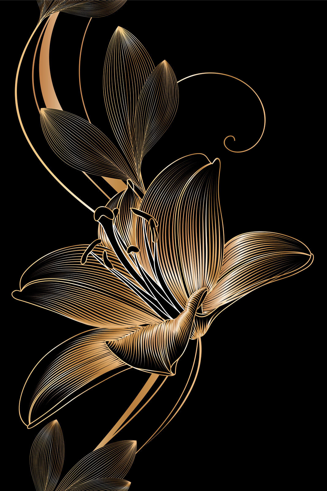 Elegant black and amber floral art