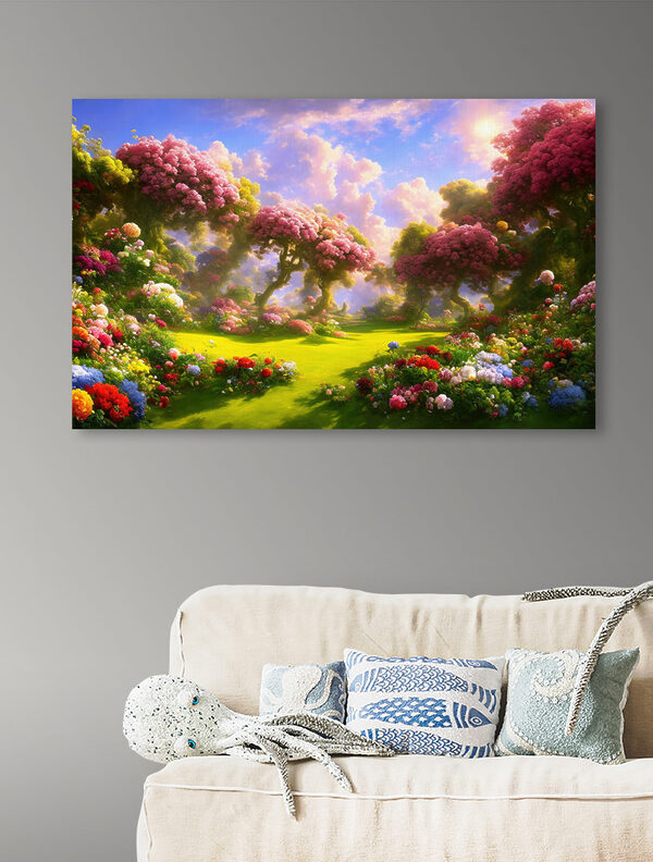 Een landschap met bomen en bloemen Een landschap met bomen en bloemen
