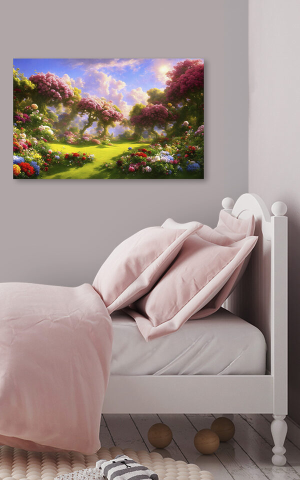 Een landschap met bomen en bloemen Een landschap met bomen en bloemen