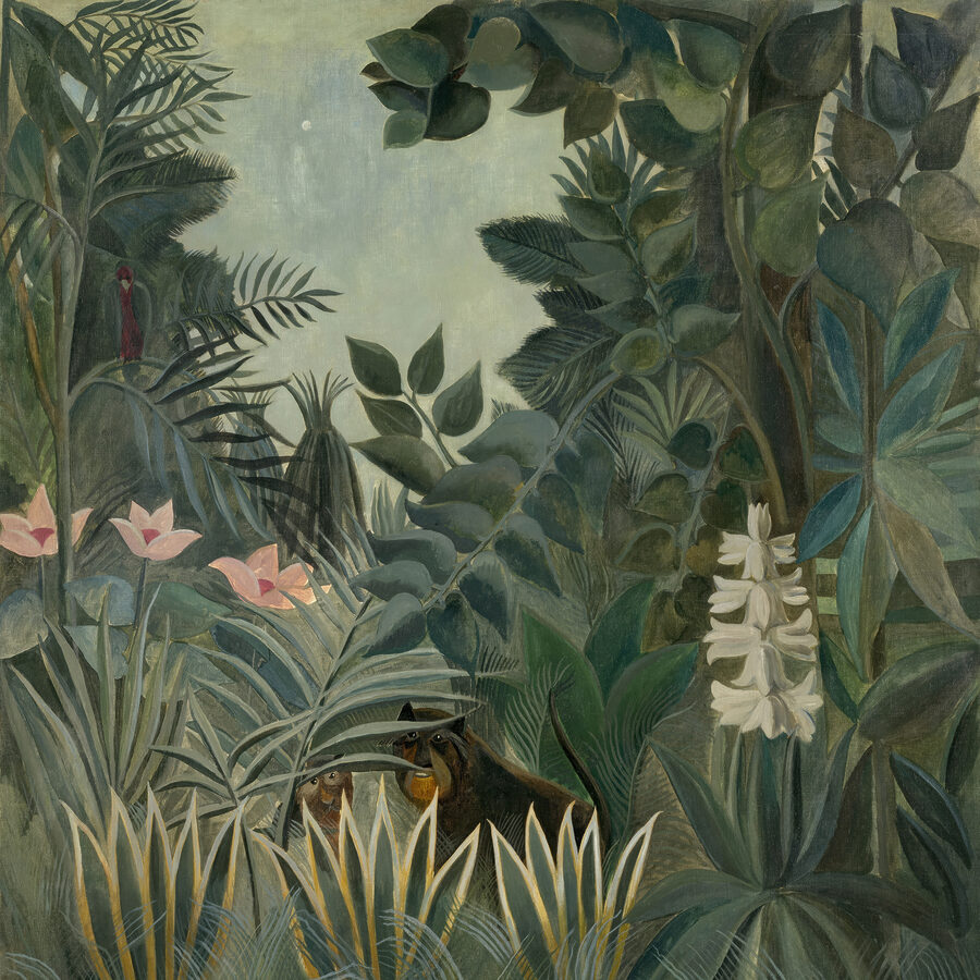 Canvas Schilderijen Een schilderij van een jungle met planten en bloemen - Afbeelding 10