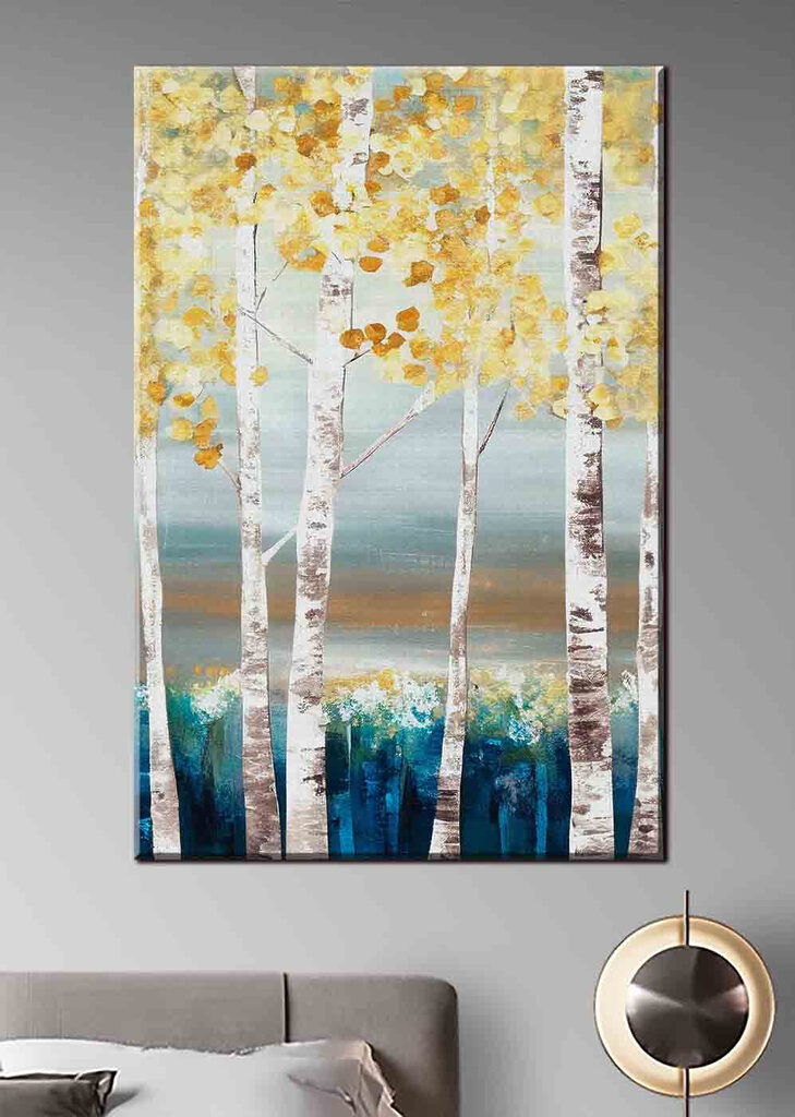 A painting of trees with yellow leaves A painting of trees with yellow leaves