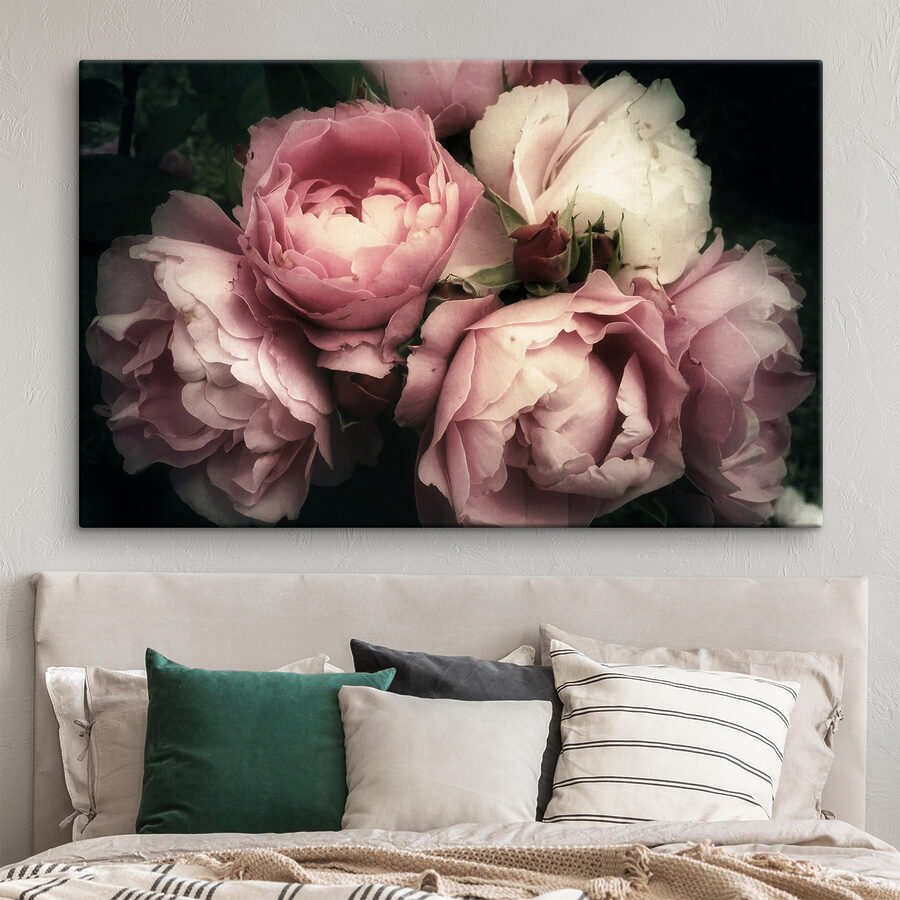 Een groep roze en witte rozen