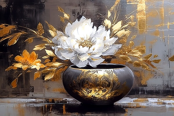 A painting of a flower in a pot A painting of a flower in a pot